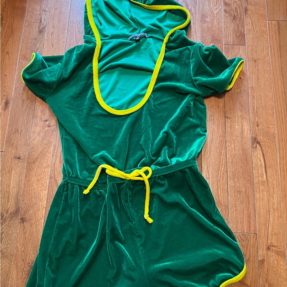 Dolls Kill Green Velvet One-Piece Romper with Yellow Trim - Picture 2 of 4